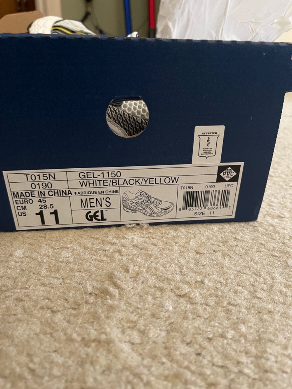 Asics White Black Yellow Gel Cushion Running Shoes - Picture 7 of 12